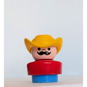 Vintage Fisher Price Little People Cowboy Saloon Yellow Hat Chunky Figure 1990